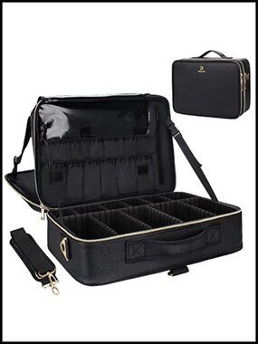 Large Train Case Makeup Bag - Waterproof 3 Layer Cosmetic Organizer with